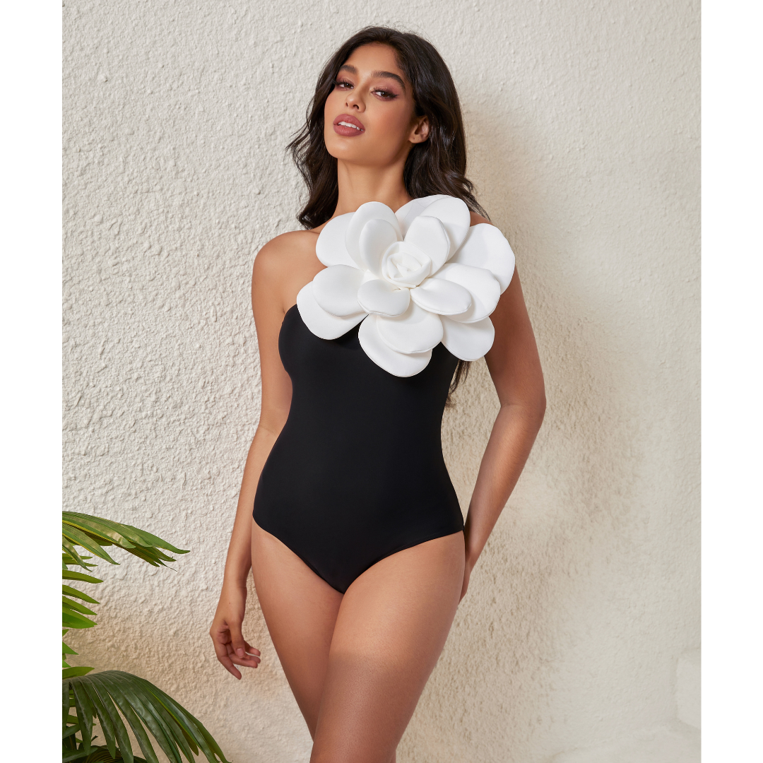 Exaggerated 3D Flower One Piece Swimsuit and Skirt