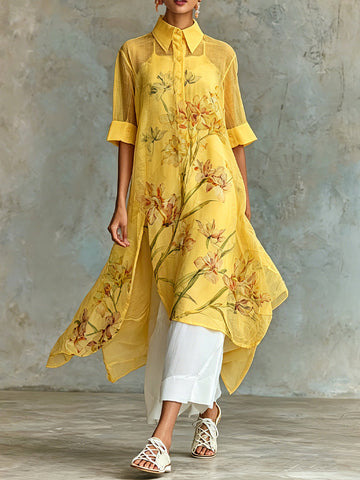 Casual Floral Short-Sleeve Midi Dress & Slip Dress Two-Piece Set