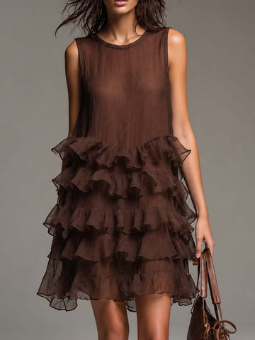 Boho Sleeveless Lightweight Tiered Ruffle Mini Dress