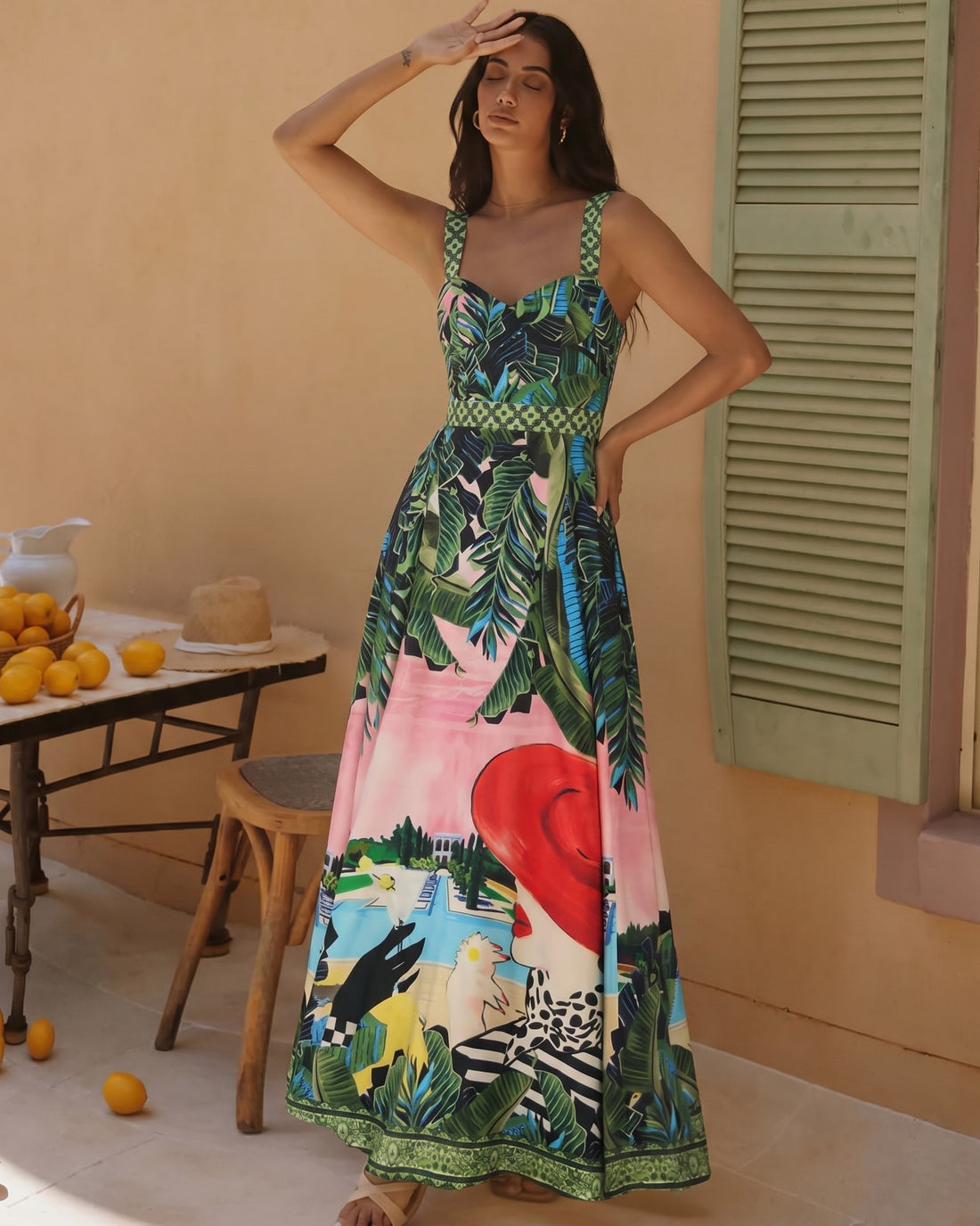 Sling Printed One Piece Swimsuit and Skirt
