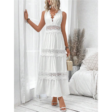 Women's Lace-Paneled V-Neck Sleeveless Dress