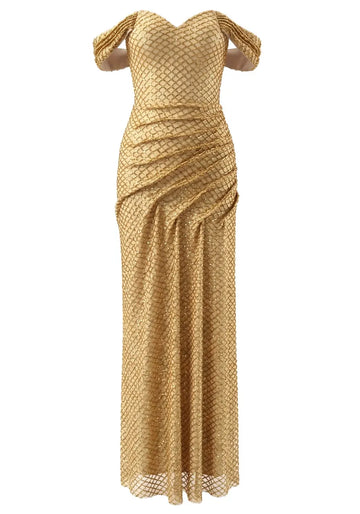 Sequin Bardot Maxi Dress Gold