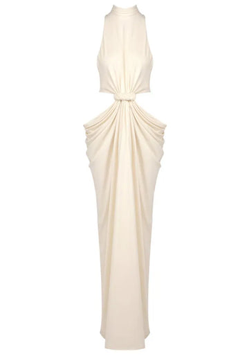 Draped Cut Out Detail Maxi Dress Ivory