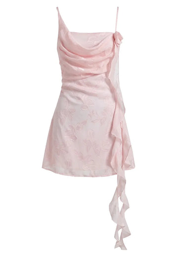 Floral Draped A Line Dress Pink