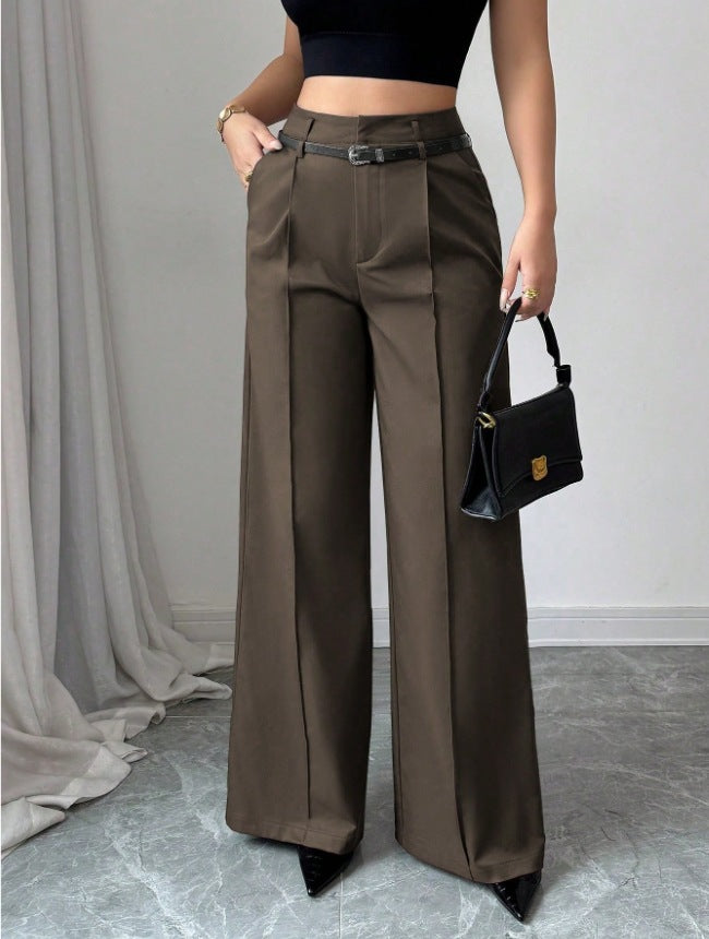 Women's Casual & Sophisticated High-Waisted Loose-Fit Straight-Leg Trousers（Belt included）