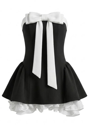 Strapless Bow Detail A Line Dress Black