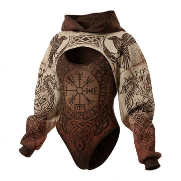 Viking Print Women's Hooded Jumpsuit Two-Piece Set
