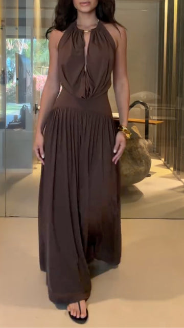 Halter Neck Ruched Wide Leg Jumpsuit