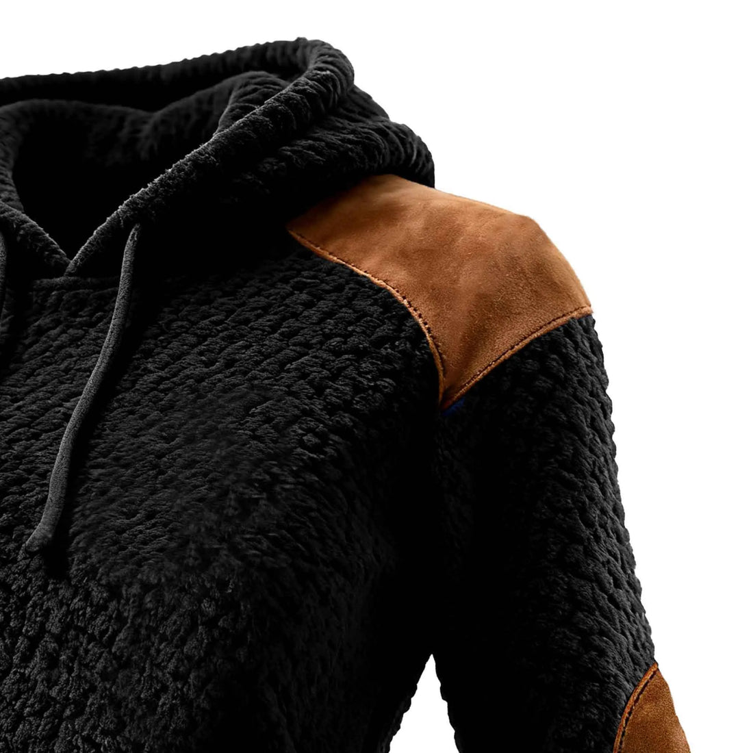 Women's Vintage Black Polar Fleece Panel Suede Pocket Hoodie