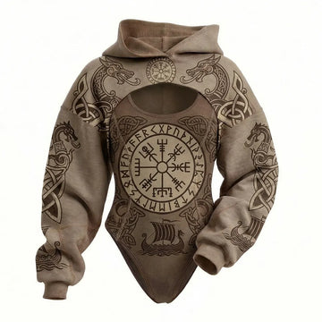 Viking Print Women's Hooded Jumpsuit Two-Piece Set