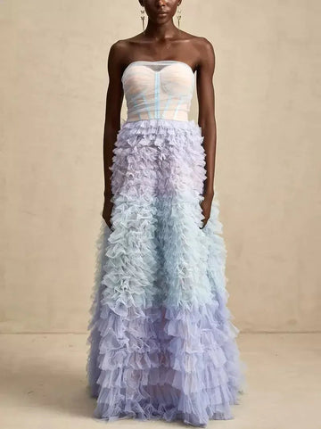 Tulle Tiered Strapless Corset-Style Gown