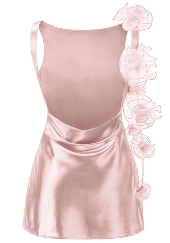 Floral Detail Backless Dress Pink