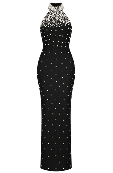 Halter Pearl Maxi Dress Black