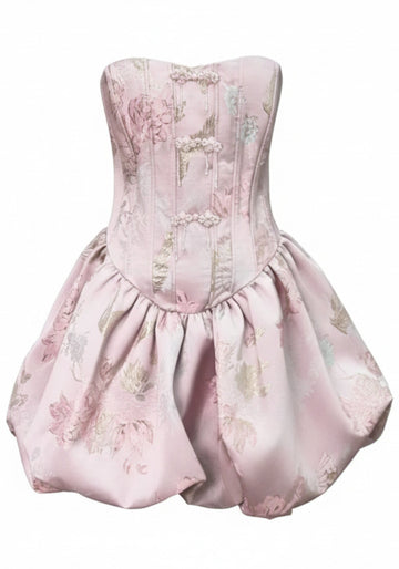Strapless Floral Bubble Corset Dress Pink