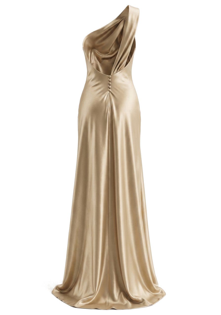 One Shoulder Maxi Dress Gold