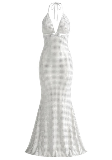 Halter Embellished Maxi Dress White
