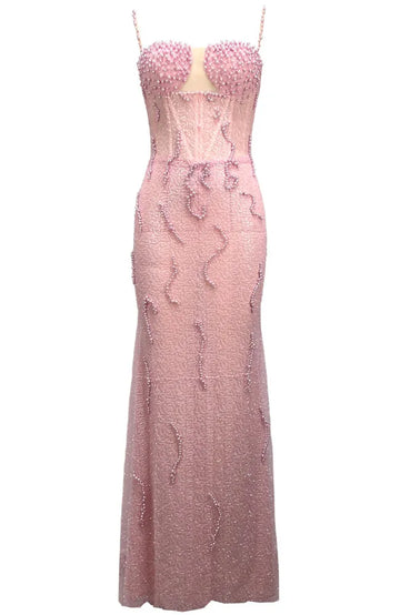 Embellished Bustier Maxi Dress Pink