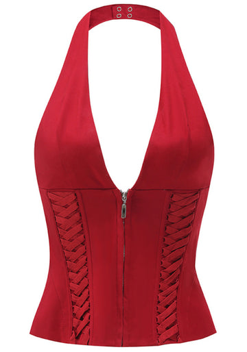 Halter Lace Up Corset Top Red