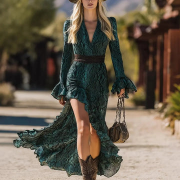 Women's Vintage Elegant Green Lace Maxi Dress