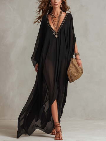 Bohemian Black Flowing Robe Dress