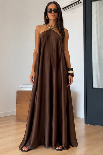 Halter Satin Flowy Maxi Dress