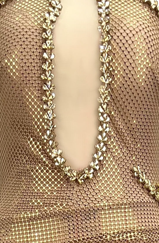 Halter Crystal Sparkly Maxi Dress Gold