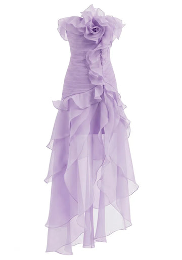 Strapless Floral Ruffle Maxi Dress Lavender