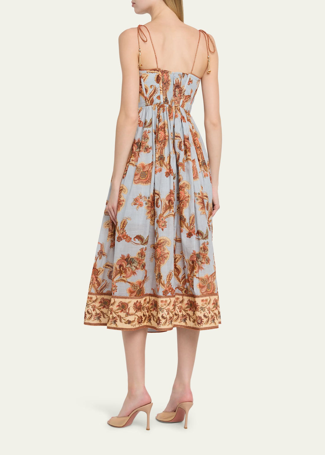 Vintage Floral Spaghetti Strap Bustier Midi Dress