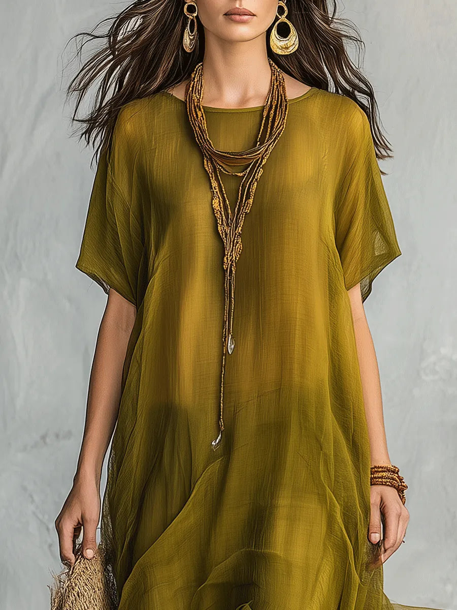 Lowing Olive Green Bohemian Maxi Dress With Draped Silhouette