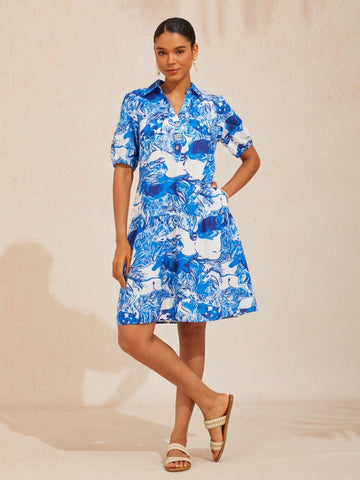 Graphic Art Mustang Linen Look Midi Dress