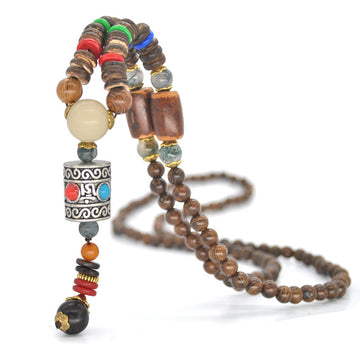 Unisex Vintage Pendant Wooden Bead Necklace