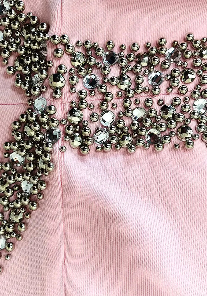 One Shoulder Embellished Maxi Dress Pink
