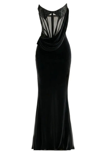 Strapless Sequin Structured Maxi Dress Black