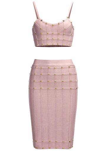 Studded Two Piece Dress Nude Pink