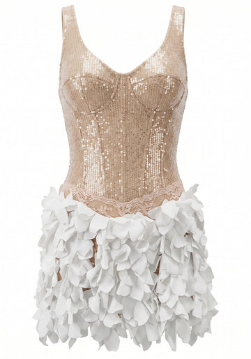 Sequin Petal Dress Gold White