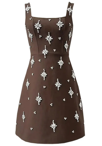 Crystal Bow Detail Backless A Line Dress Brown