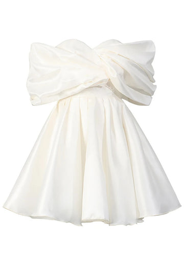 Draped Bardot Corset A Line Dress White
