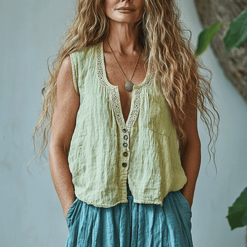 Women's Linen Ethnic Crop Sleeveless Shirt