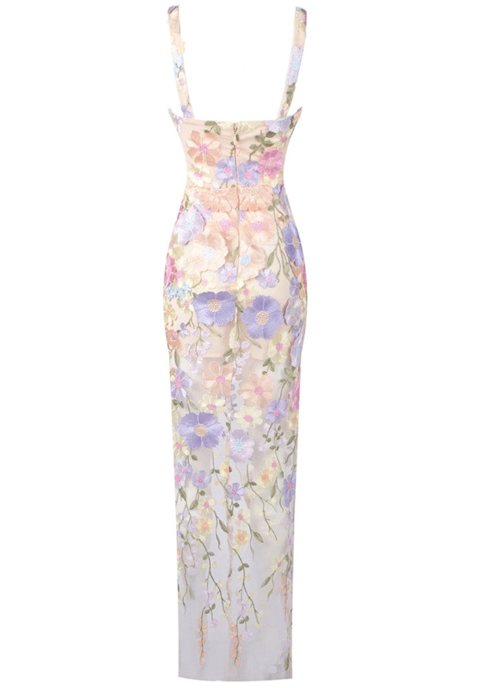 Floral Embroidered Maxi Dress Lavender
