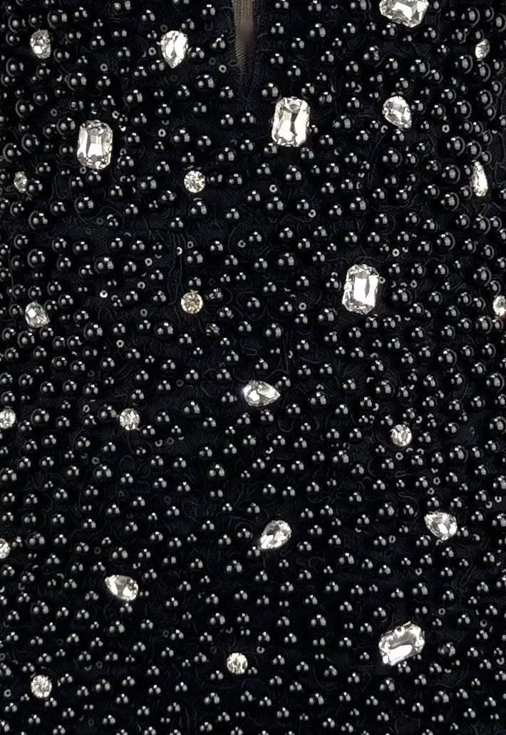 Halter Embellished Floral Hem Dress Black
