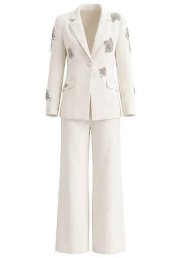 Crystal Embellished Suit White