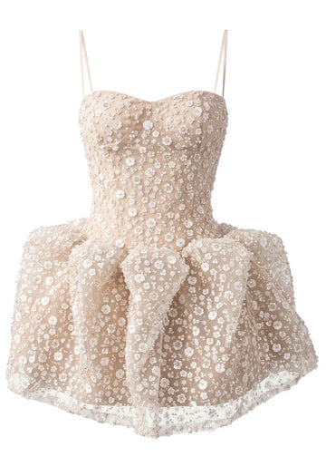 Floral Detail A Line Dress Ivory