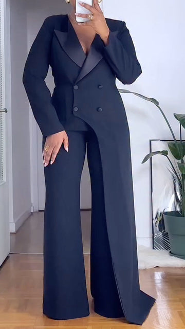 Lapel Double-Breasted Irregular Wide-Leg Suit