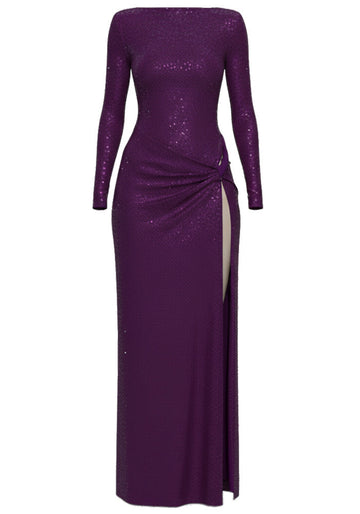 Long Sleeve Sparkly Maxi Dress Purple