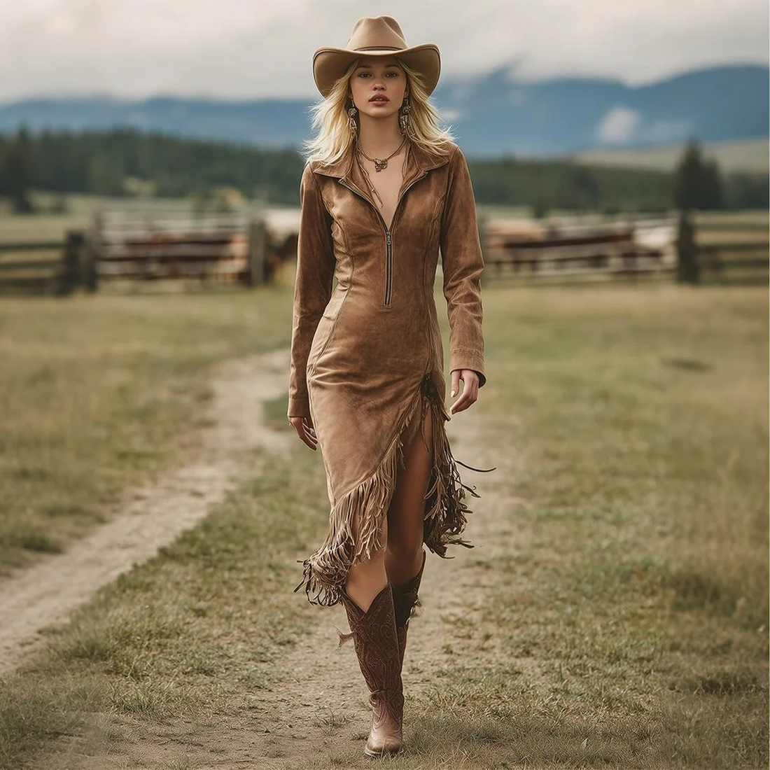 Women's Vintage Elegant Western Style Fringed Dress
