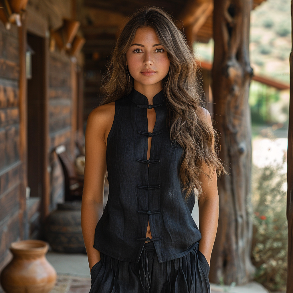 Retro Casual Linen Sleeveless Stand Collar Shirt T-shirt Chinese Style Sleeveless Shirt