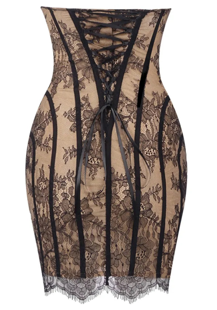 Strapless Lace Corset Dress Black Nude