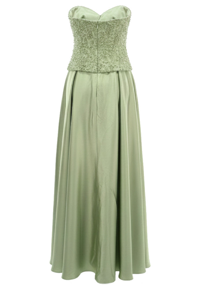 Strapless Embellished Lace Maxi Dress Green