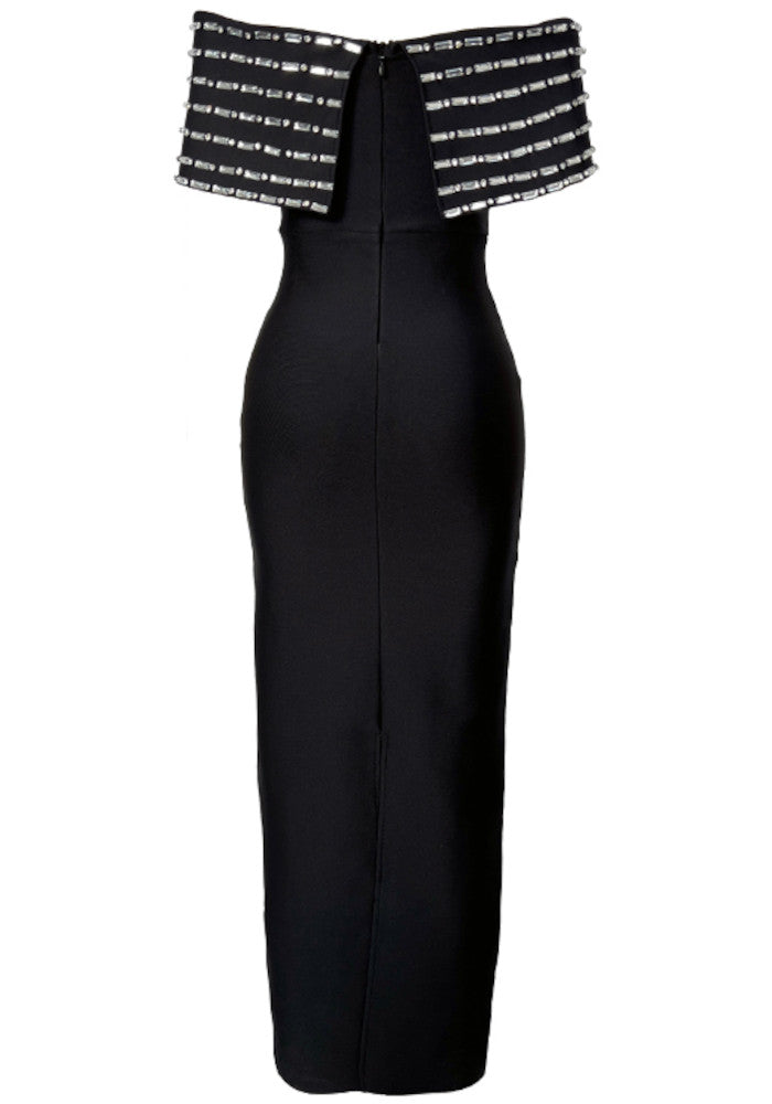 Crystal Bardot Maxi Dress Black
