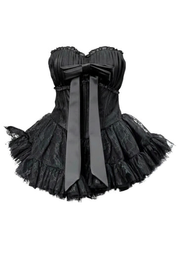 Strapless Lace A Line Corset Dress Black